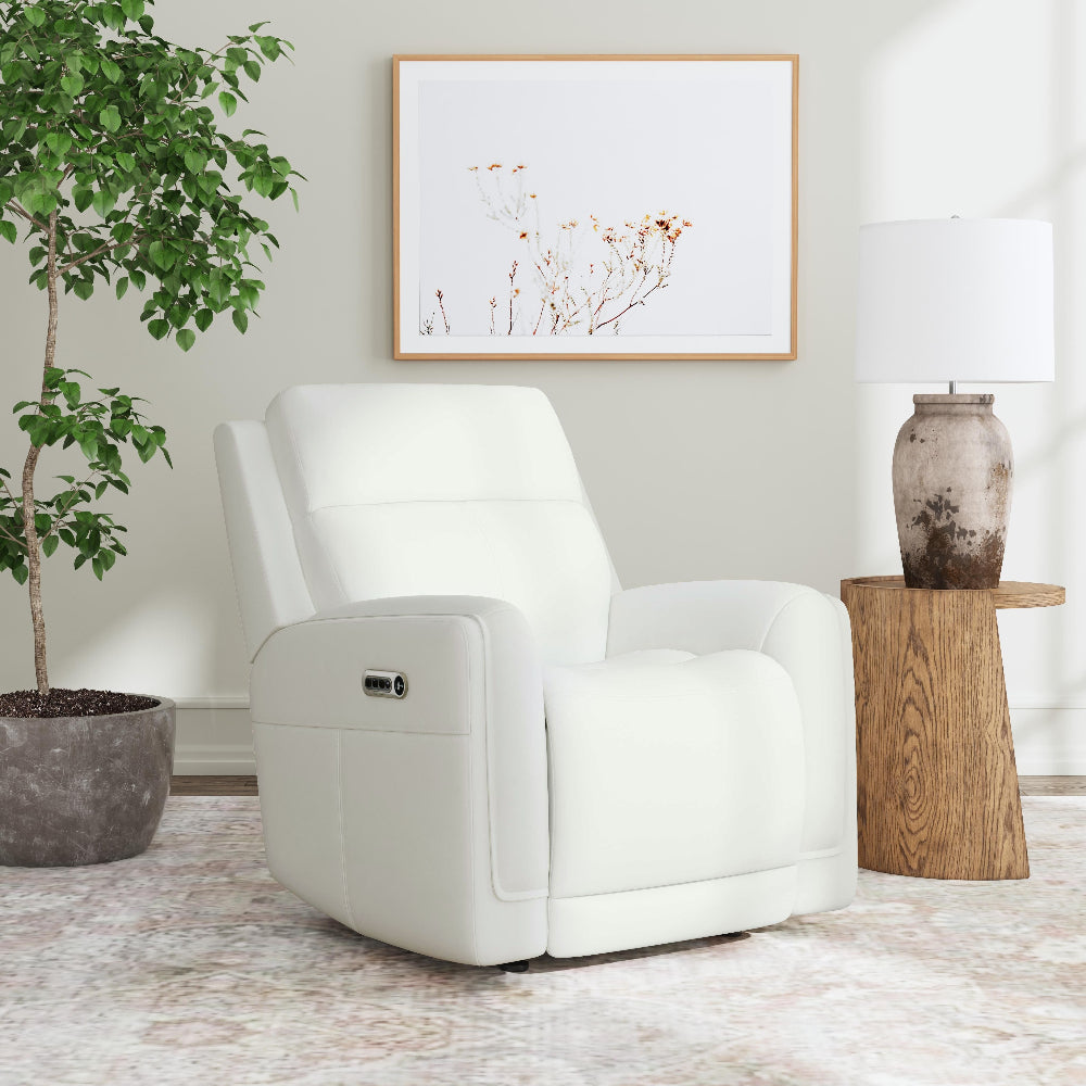 Alister Leather Power Gliding Recliner with Power Headrest and Lumbar in Porcelain