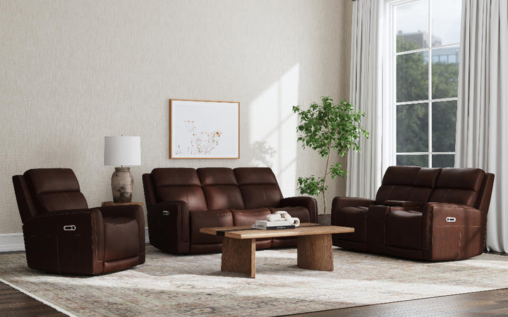 Alister Leather Power Gliding Recliner with Power Headrest and Lumbar in Burnt Umber