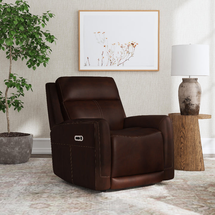 Alister Leather Power Gliding Recliner with Power Headrest and Lumbar in Burnt Umber