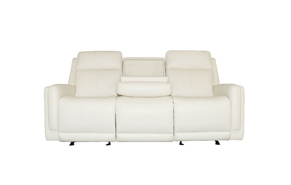 Alister Leather Power Gliding Sofa with Power Headrests & Lumbar in Porcelain