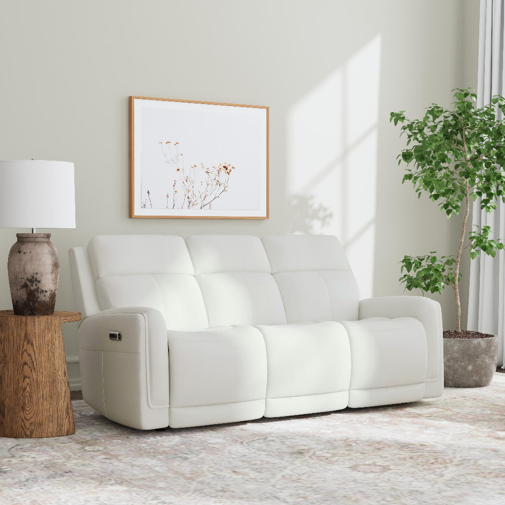 Alister Leather Power Gliding Sofa with Power Headrests & Lumbar in Porcelain