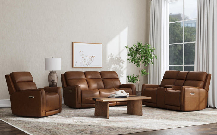 Alister Leather Power Gliding Sofa with Power Headrests &amp; Lumbar in Sedona