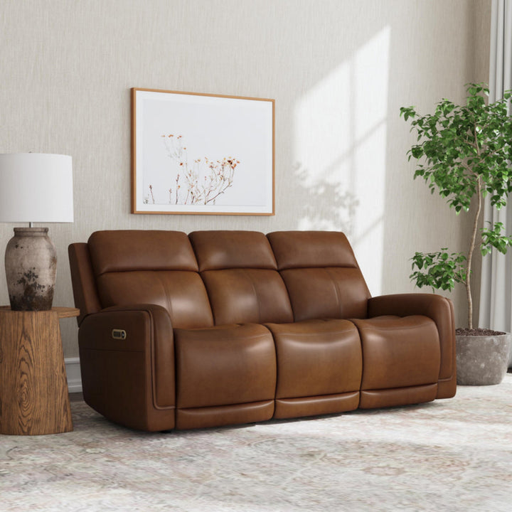 Alister Leather Power Gliding Sofa with Power Headrests &amp; Lumbar in Sedona