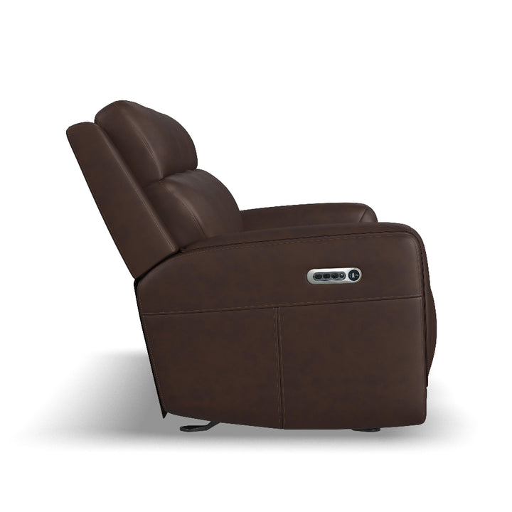 Alister Leather Power Gliding Sofa with Power Headrests &amp; Lumbar in Burnt Umber