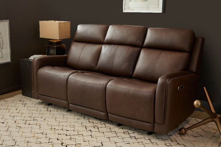 Alister Leather Power Gliding Sofa with Power Headrests &amp; Lumbar in Burnt Umber