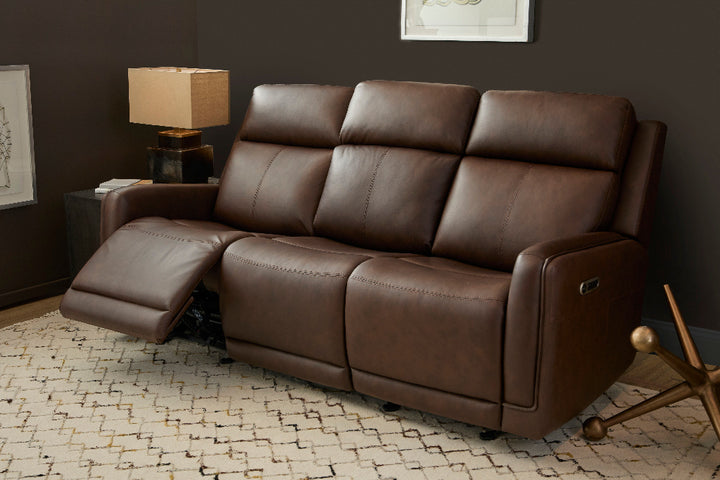 Alister Leather Power Gliding Sofa with Power Headrests &amp; Lumbar in Burnt Umber