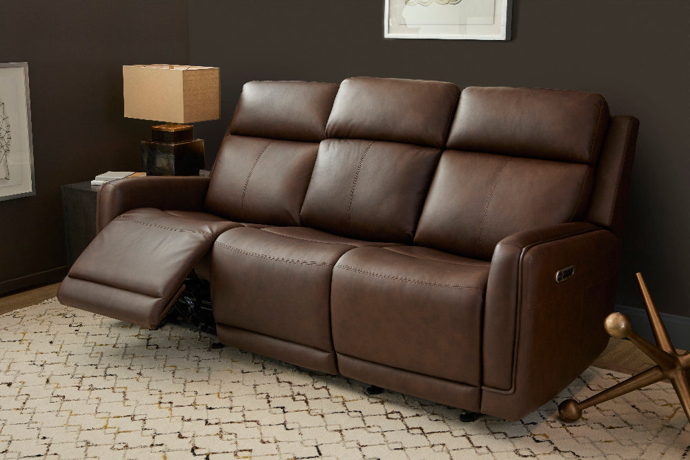 Alister Leather Power Gliding Sofa with Power Headrests & Lumbar in Burnt Umber