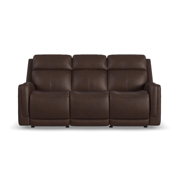 Alister Leather Power Gliding Sofa with Power Headrests &amp; Lumbar in Burnt Umber