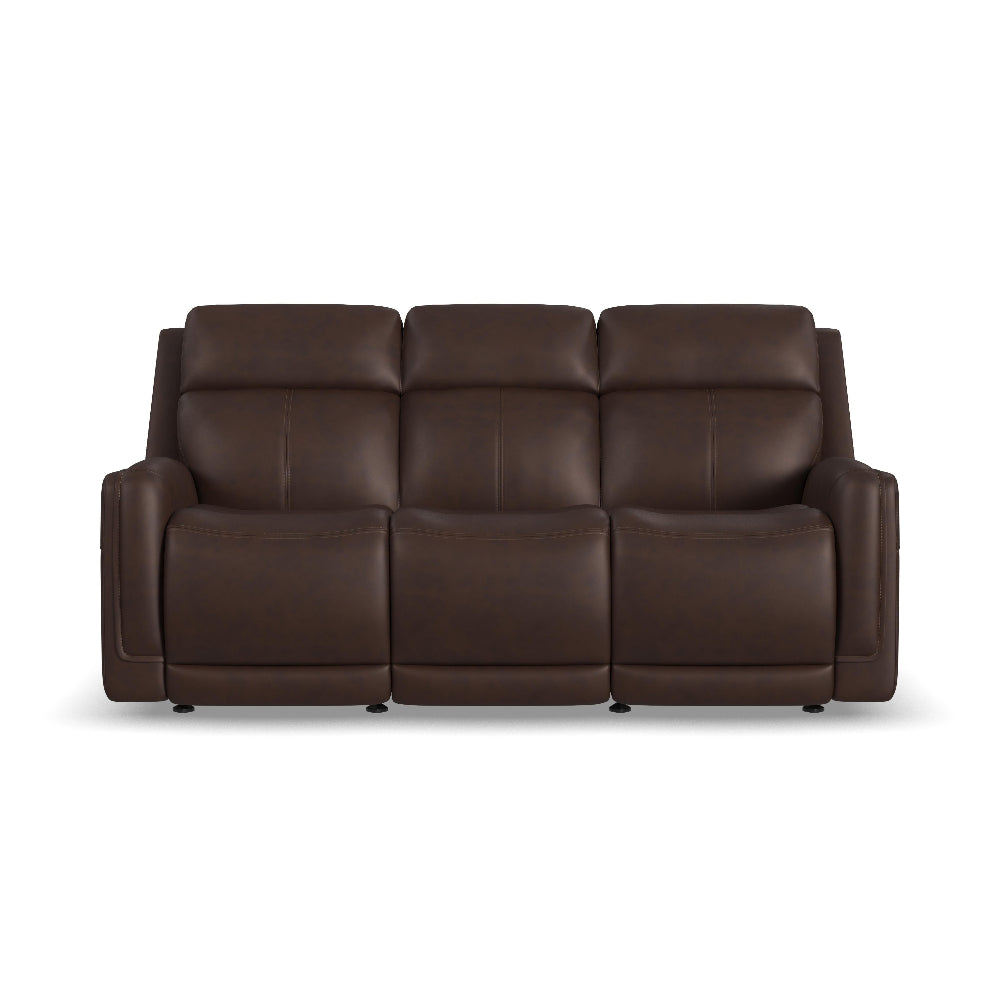 Alister Leather Power Gliding Sofa with Power Headrests & Lumbar in Burnt Umber