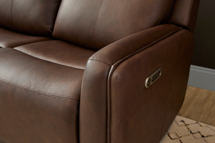 Alister Leather Power Gliding Sofa with Power Headrests &amp; Lumbar in Burnt Umber
