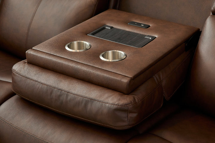 Alister Leather Power Gliding Sofa with Power Headrests &amp; Lumbar in Burnt Umber