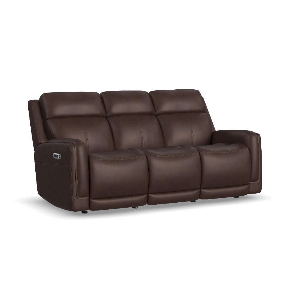 Alister Leather Power Gliding Sofa with Power Headrests & Lumbar in Burnt Umber