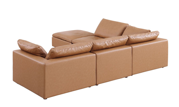 DivanItalia 1100 5-Piece Right Arm Facing 4-Seat Sectional – Top-Grain Italian Leather - Cognac