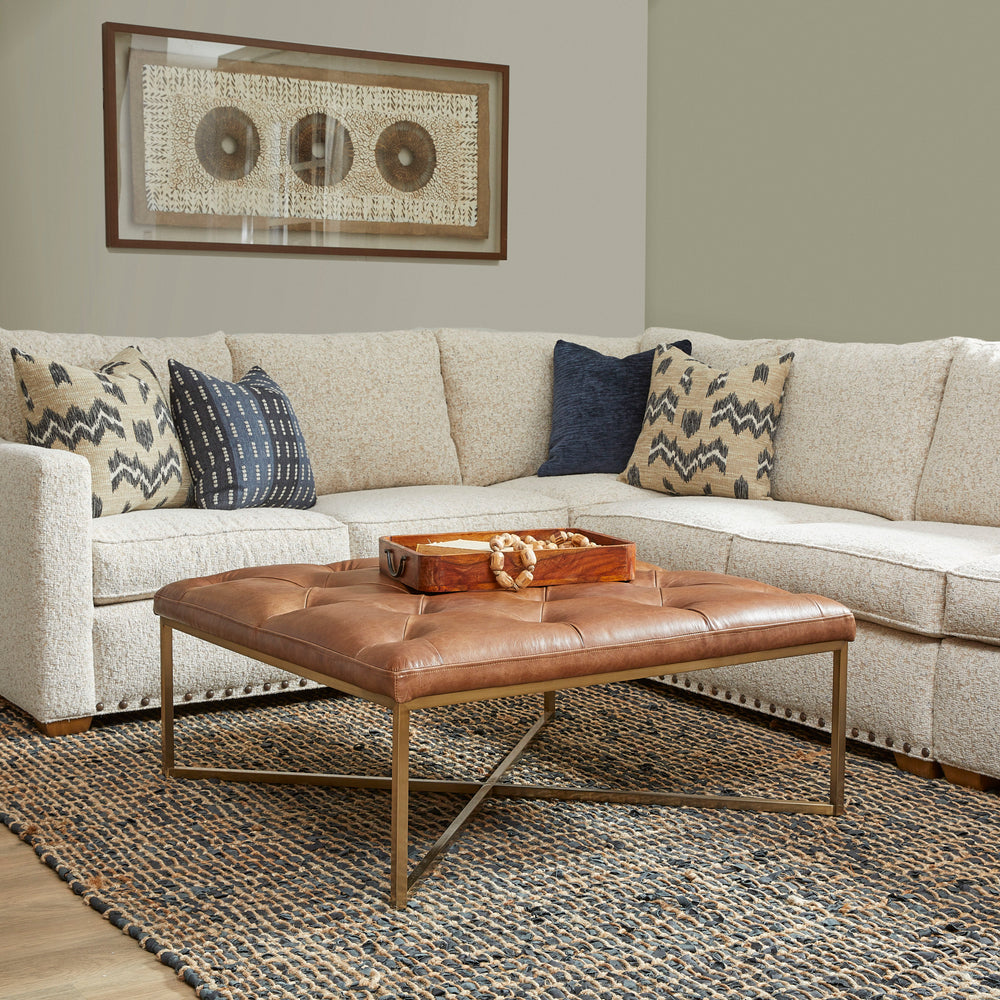 Hamilton Leather Square Upholstered Ottoman in Chestnut
