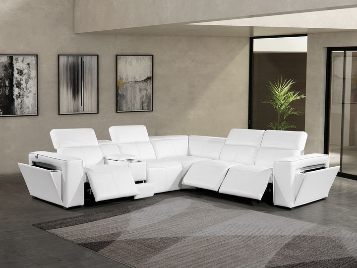 DivanItalia 1224 6-Piece L-Shaped Sectional Sofa in Top Grain Italian Leather with 3 Power Recliners &amp; Power Headrests - White