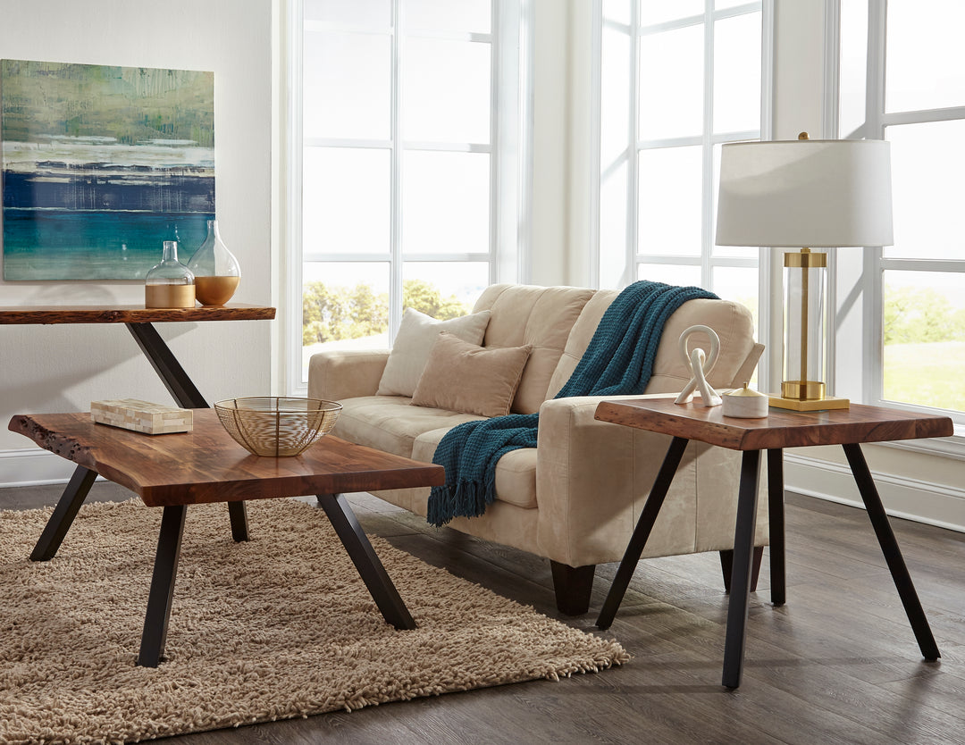 Modus Furniture 3A6921 Reese Live Edge Solid Wood Metal Leg Coffee Table In Natural Acacia