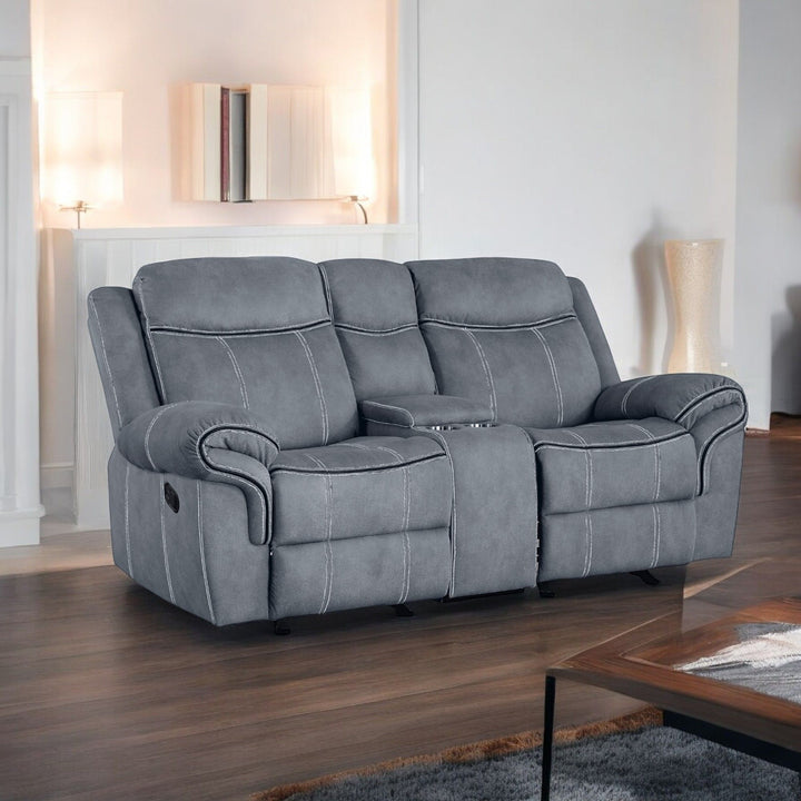 Zubaida - Two Tone Velvet Recliner Loveseat With USB Port Console - Gray