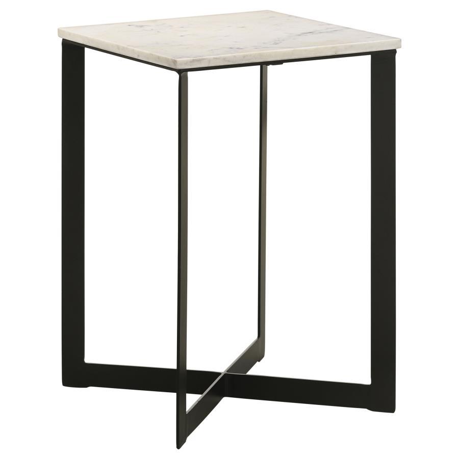 Coaster Furniture Tobin - Square Marble Top End Table - White And Black