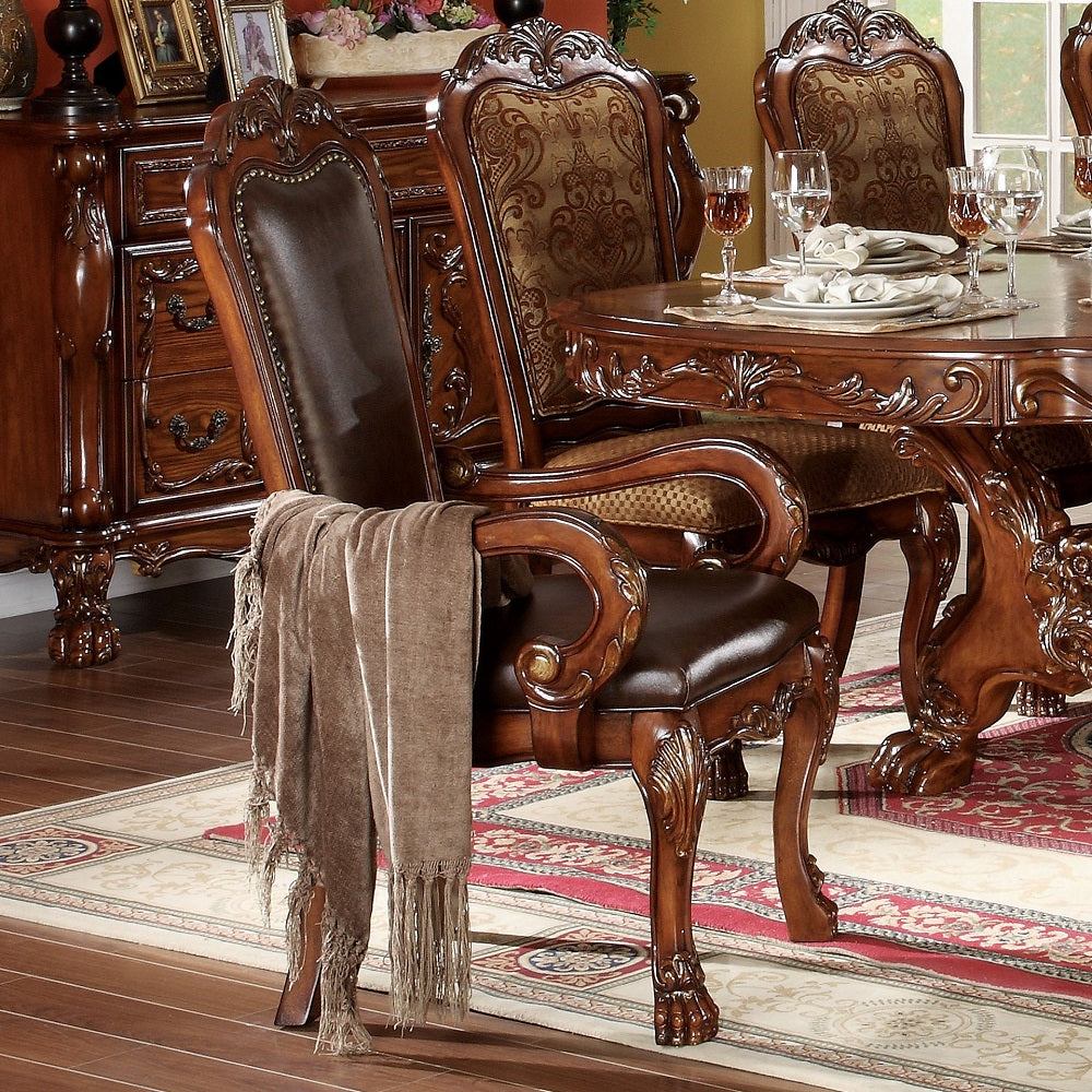 Dresden Arm Chair (Set-2) in Brown Synthetic Leather & Cherry Oak Finish