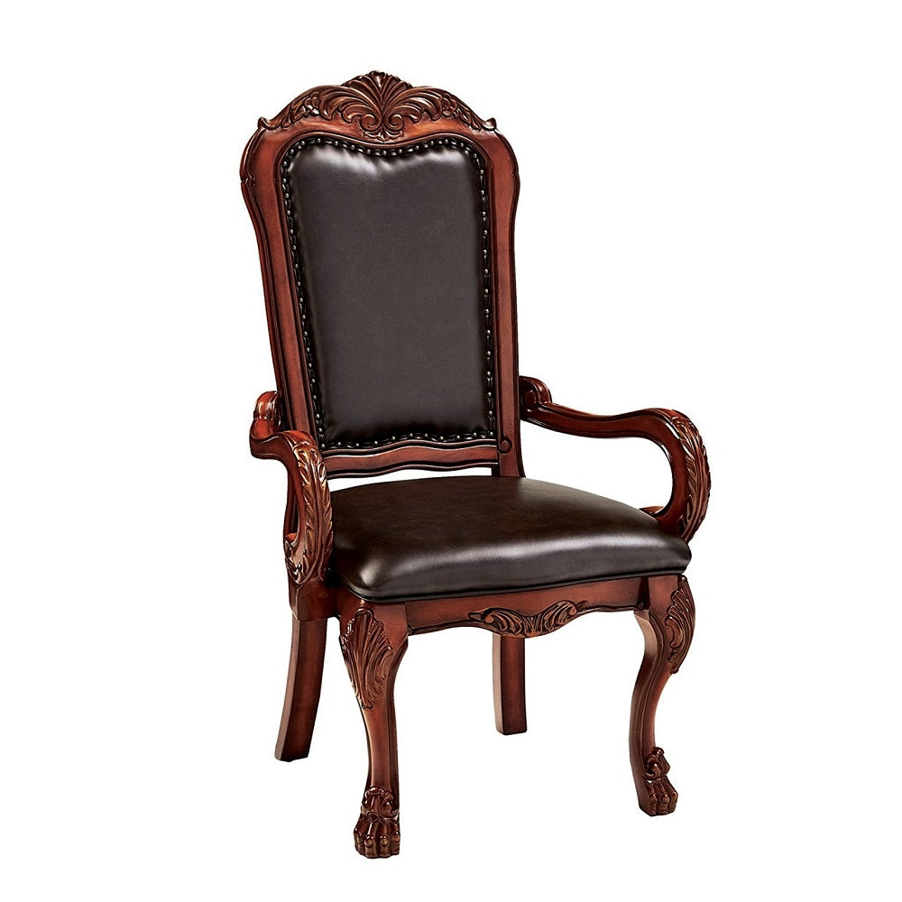 Dresden Arm Chair (Set-2) in Brown Synthetic Leather & Cherry Oak Finish