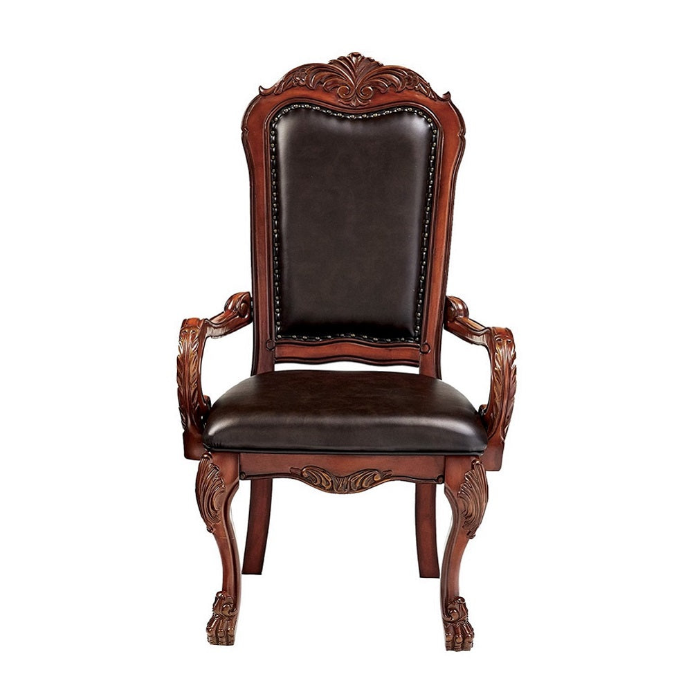 Dresden Arm Chair (Set-2) in Brown Synthetic Leather & Cherry Oak Finish