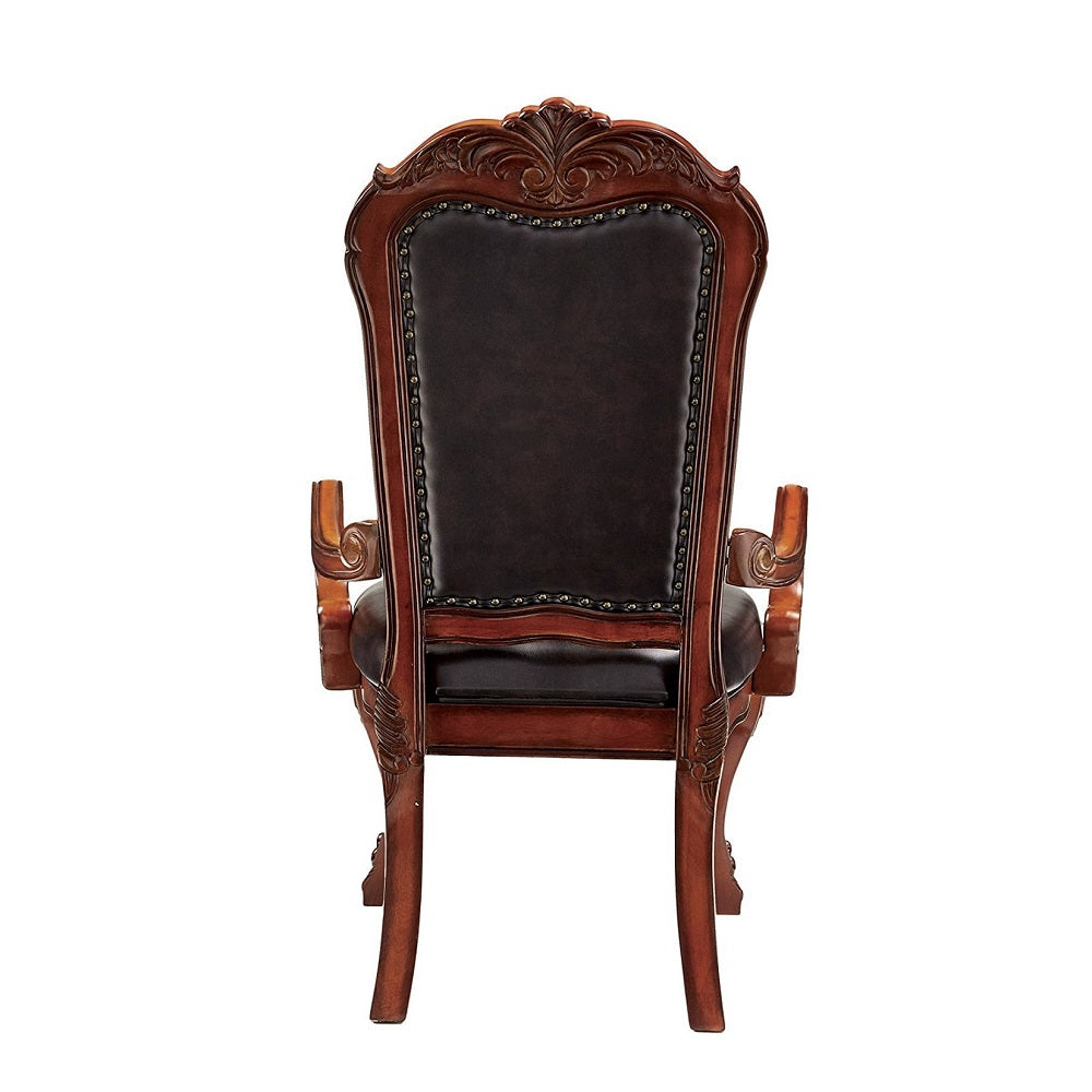 Dresden Arm Chair (Set-2) in Brown Synthetic Leather & Cherry Oak Finish
