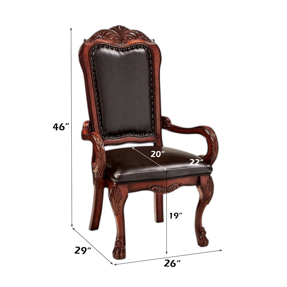 Dresden Arm Chair (Set-2) in Brown Synthetic Leather & Cherry Oak Finish - dimensions