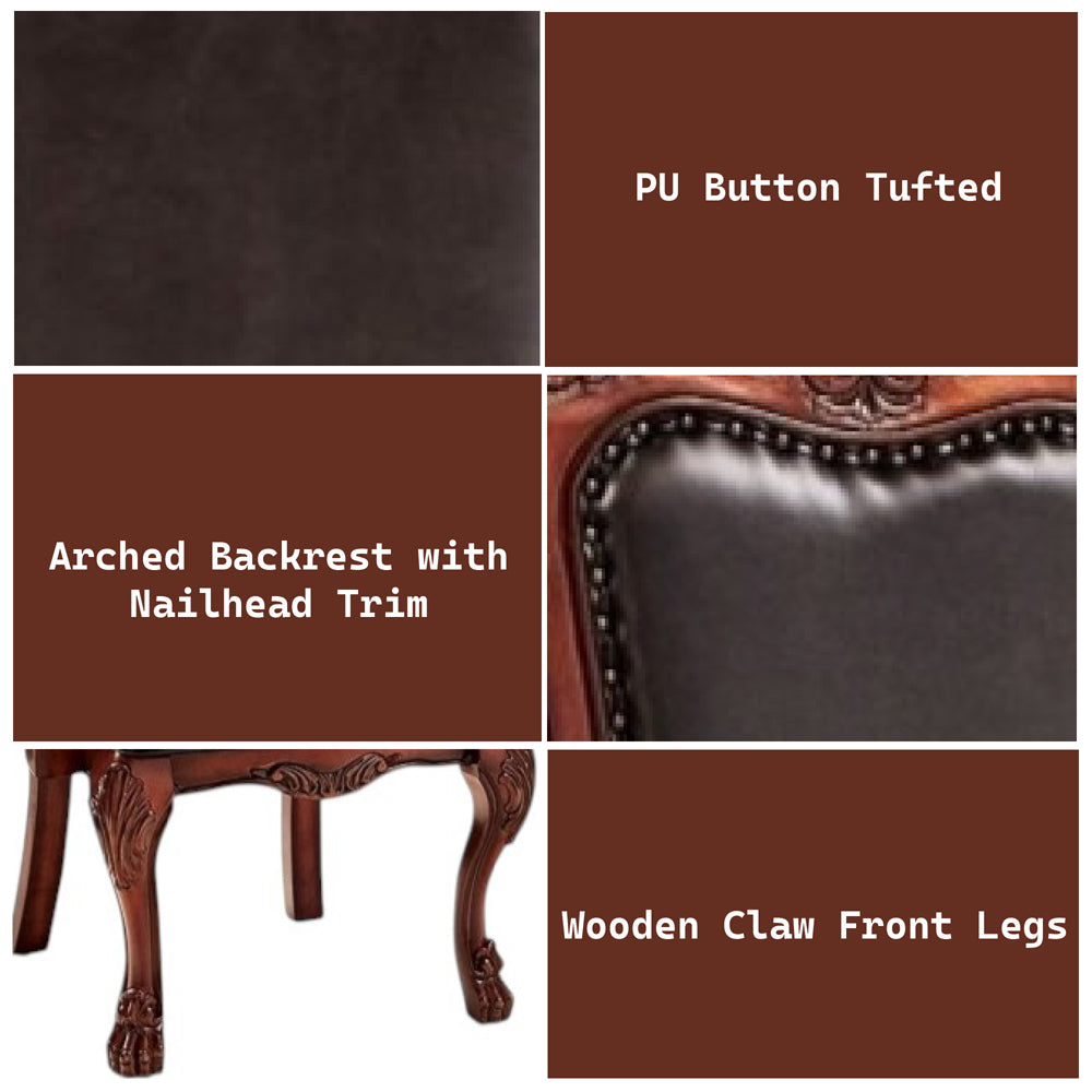 Dresden Arm Chair (Set-2) in Brown Synthetic Leather & Cherry Oak Finish - features