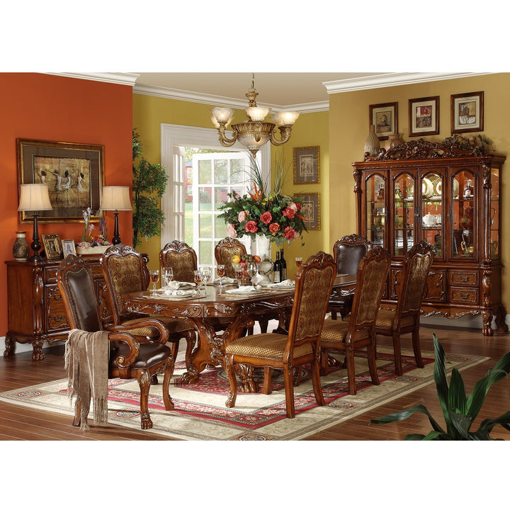 Dresden Arm Chair (Set-2) in Brown Synthetic Leather &amp; Cherry Oak Finish - lifestyle