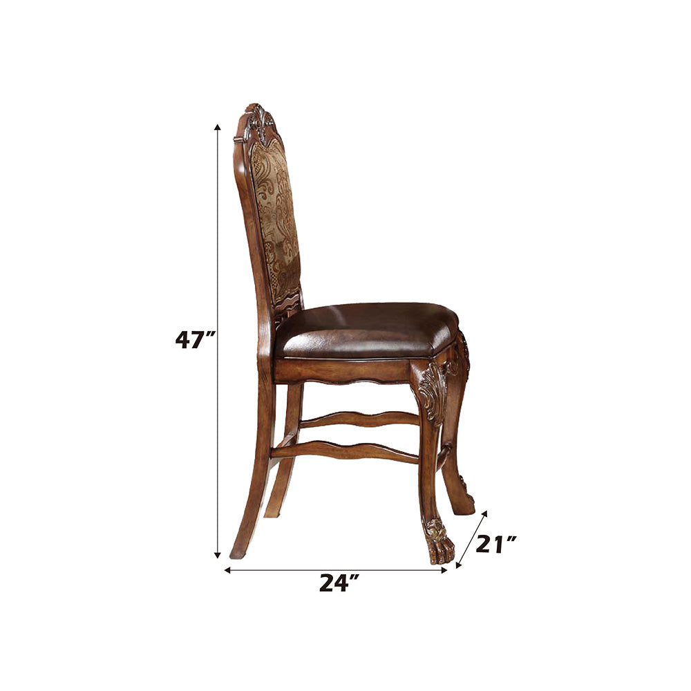 Dresden Counter Height Chair (Set-2) in Vintage Synthetic Leather Seat & Floral Fabric Back & Cherry Oak Finish