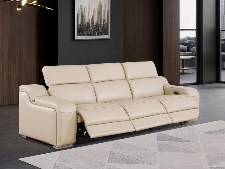DivanItalia Beige 3-Piece Modular Power Reclining Sofa in Top Grain Italian Leather with 3 Power Recliners &amp; Power Headrests