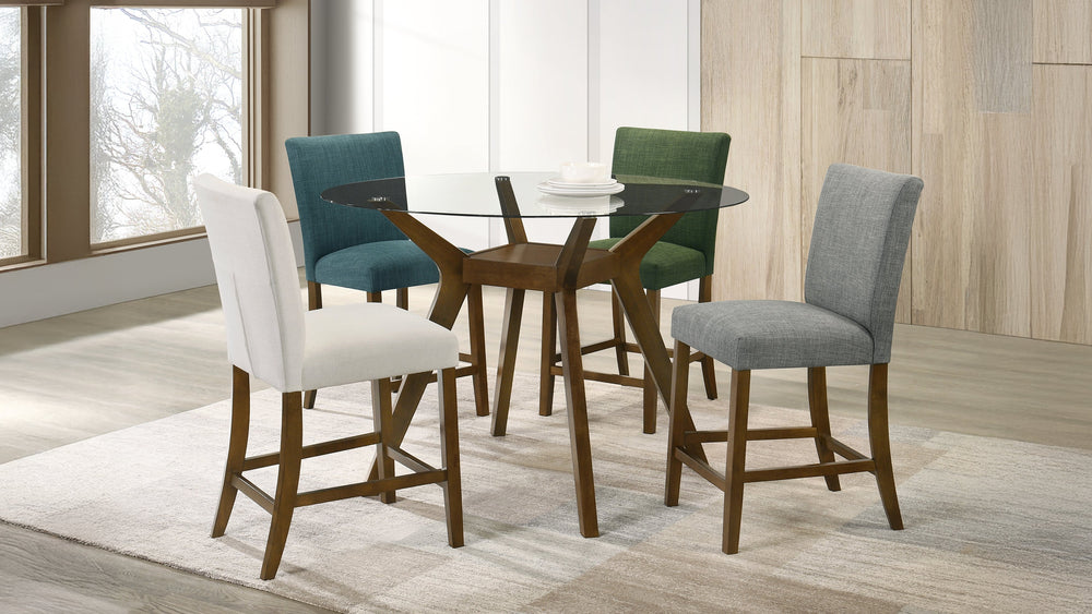 Paxton - 5 Piece Round Glass Top Counter Height Dining Set - Beige