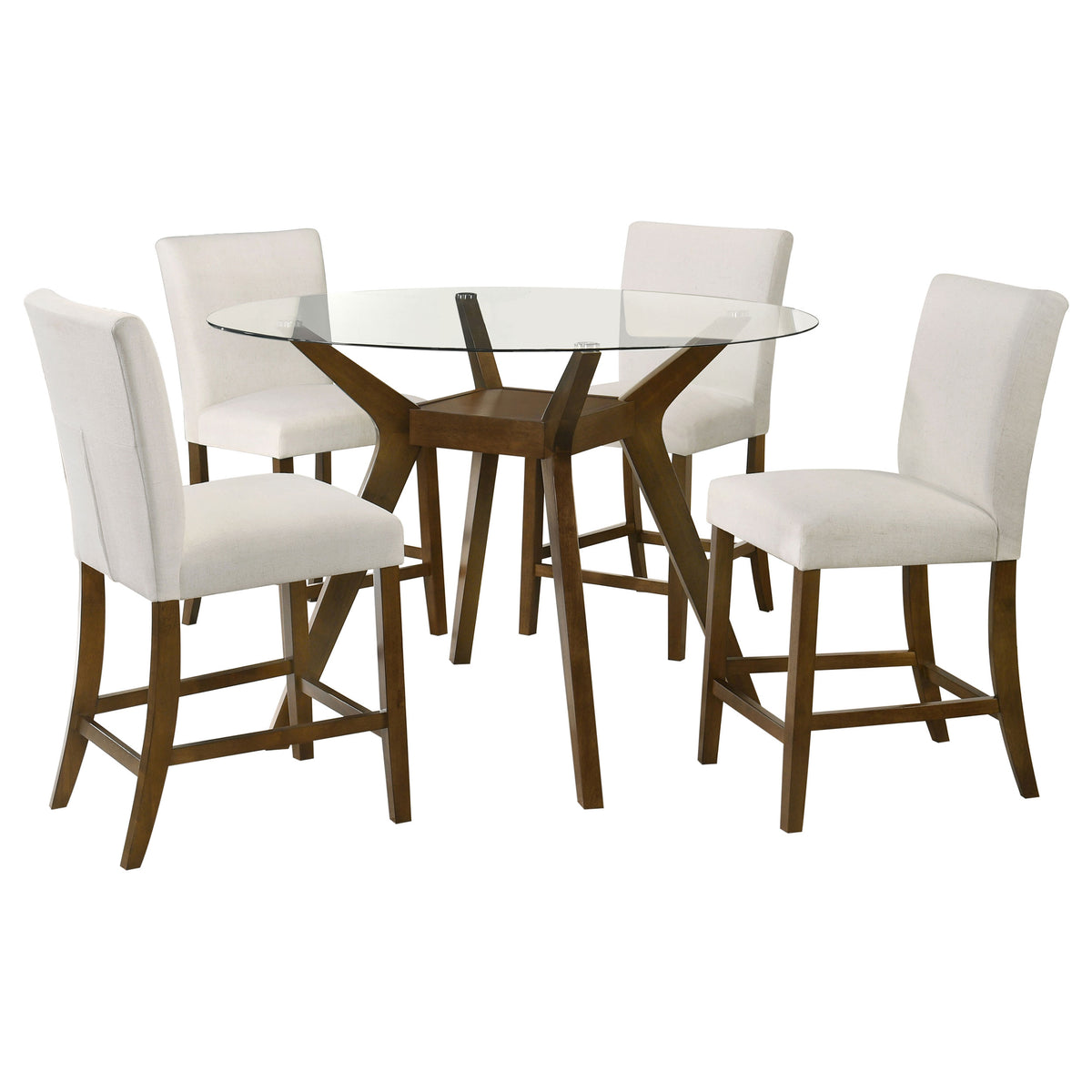 Paxton - 5 Piece Round Glass Top Counter Height Dining Set - Beige