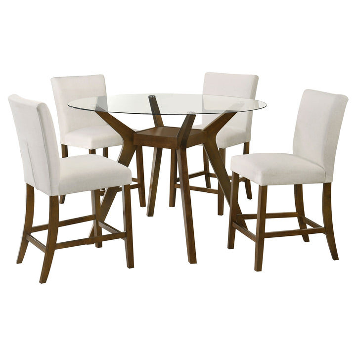 Paxton - 5 Piece Round Glass Top Counter Height Dining Set - Beige