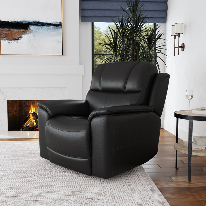 Crew Leather Power Recliner with Power Headrest &amp; Lumbar in Raven
