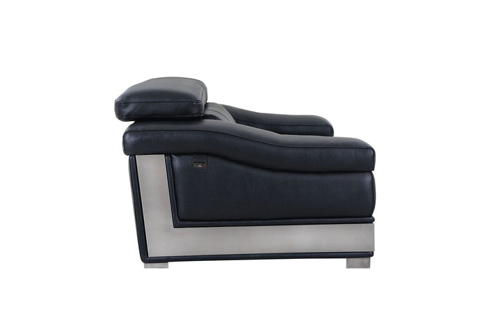 DivanItalia 415 Loveseat with Adjustable Headrest in Top-Grain Italian Leather - Black