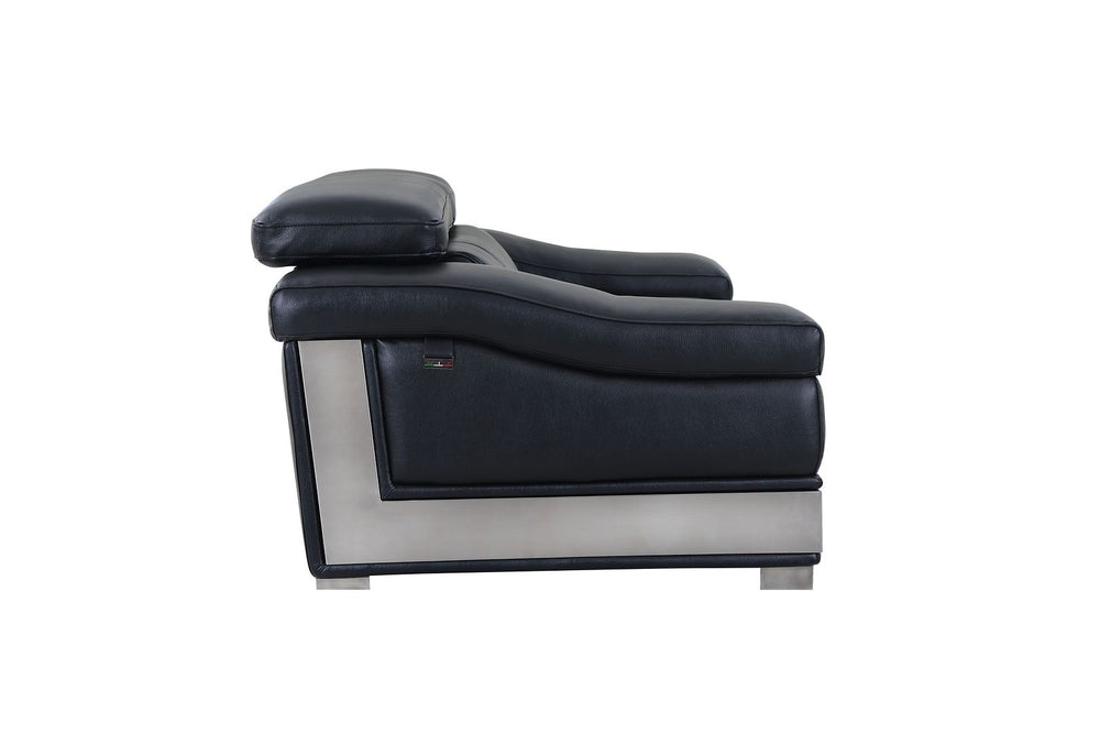 DivanItalia 415 Loveseat with Adjustable Headrest in Top-Grain Italian Leather - Black