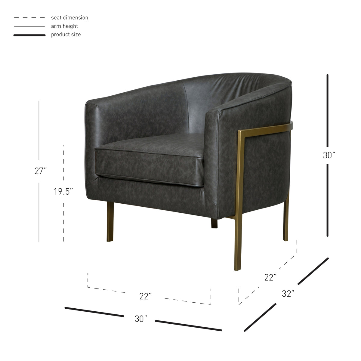 Harrod Faux Leather Accent Arm Chair Gold Legs - Vintage Midnight - view 2