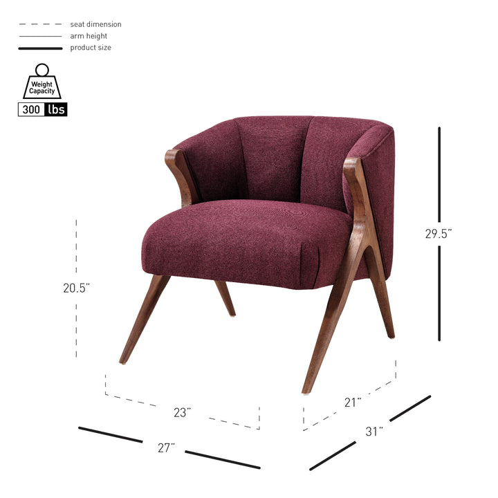 Florence Fabric Accent Chair Brown Legs - Havana Maroon - view 2