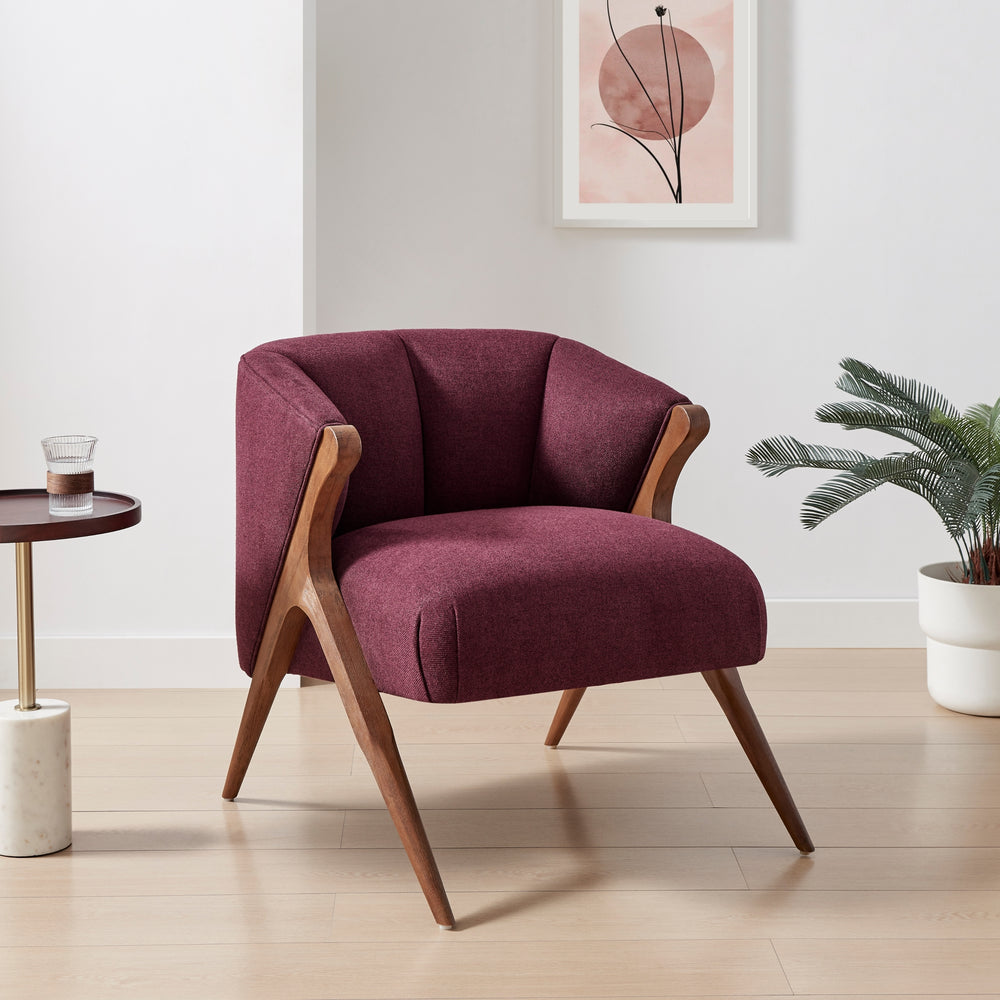 Florence Fabric Accent Chair Brown Legs - Havana Maroon - view 3