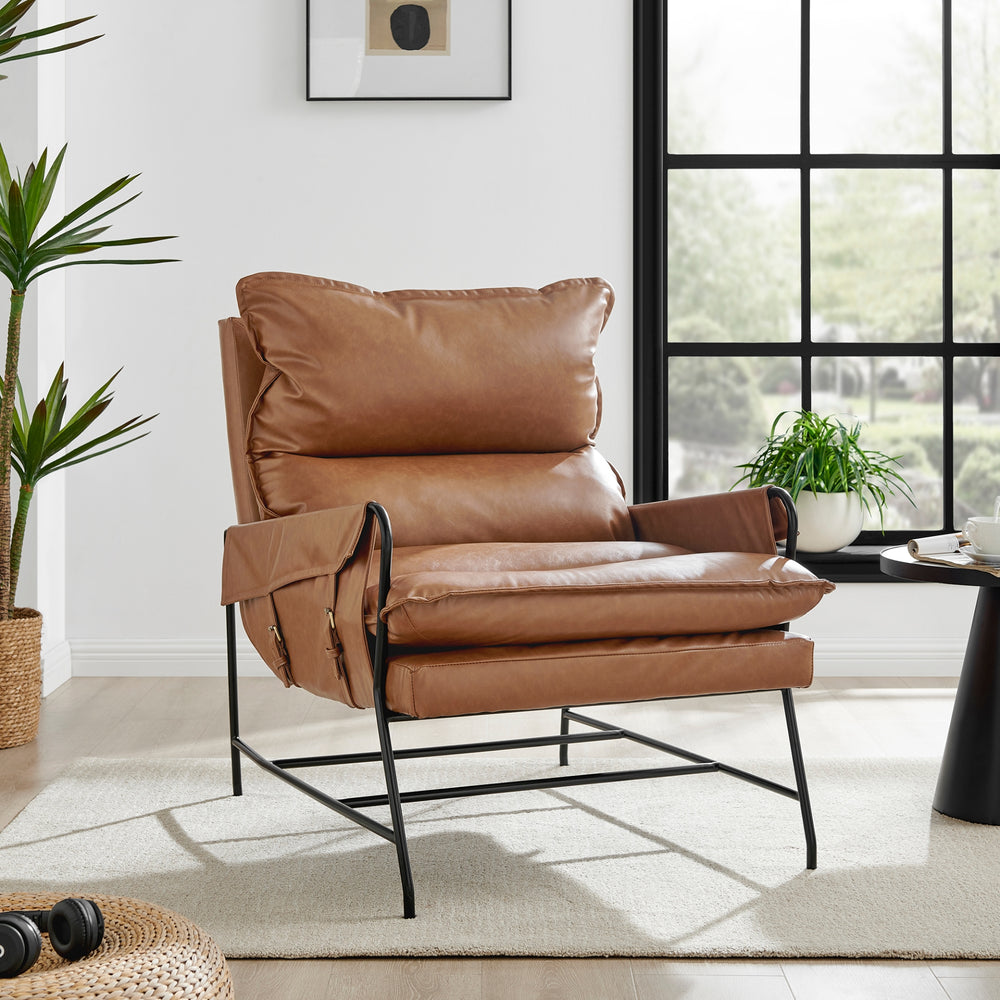 Thierry Faux Leather Accent Arm Chair - Vintage Cider - view 3