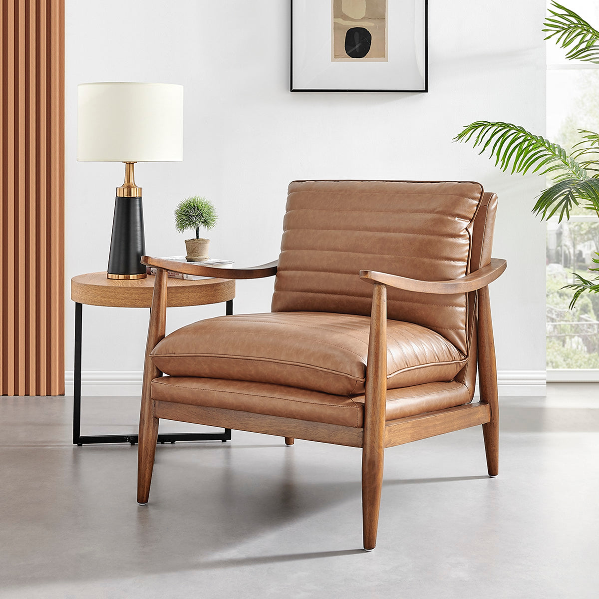 Edmond Faux Leather Accent Arm Chair - Vintage Cider - view 2