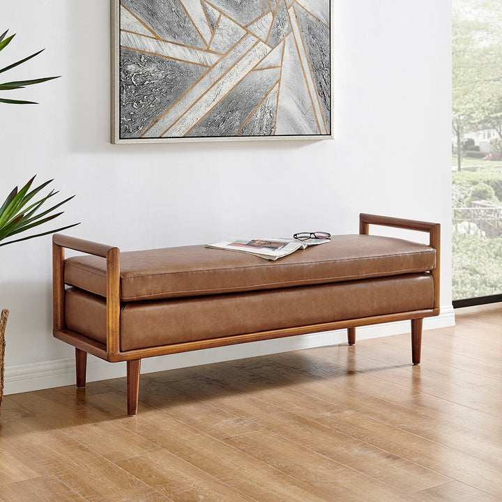 William Faux Leather Bench - Vintage Cider - view 2