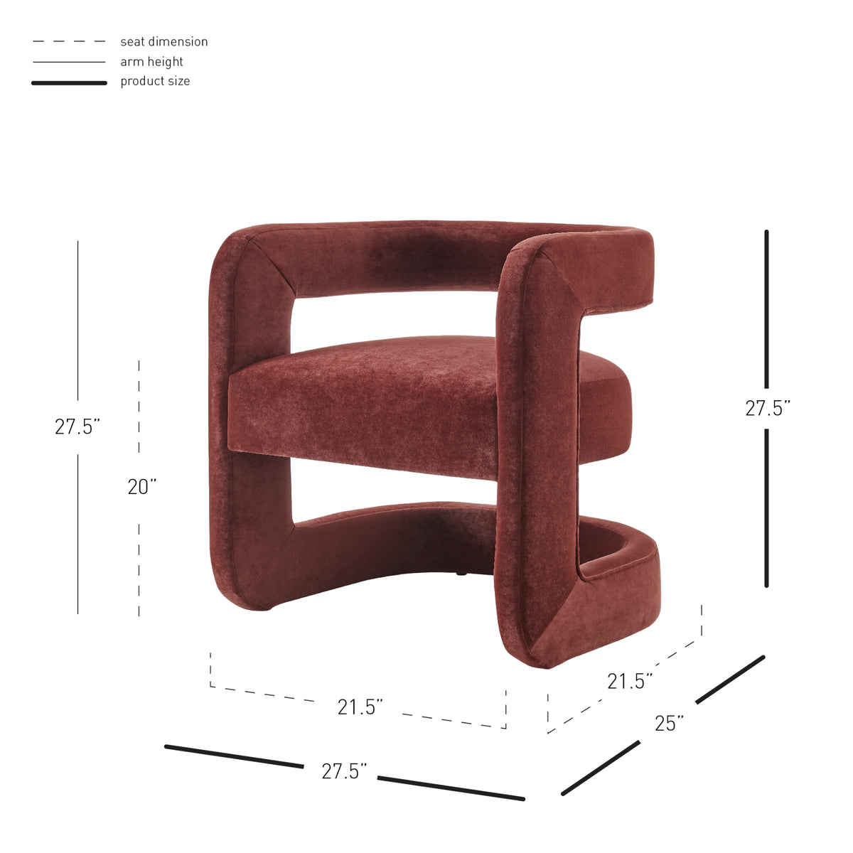 Althea Velvet Accent Arm Chair - Dainty Maroon