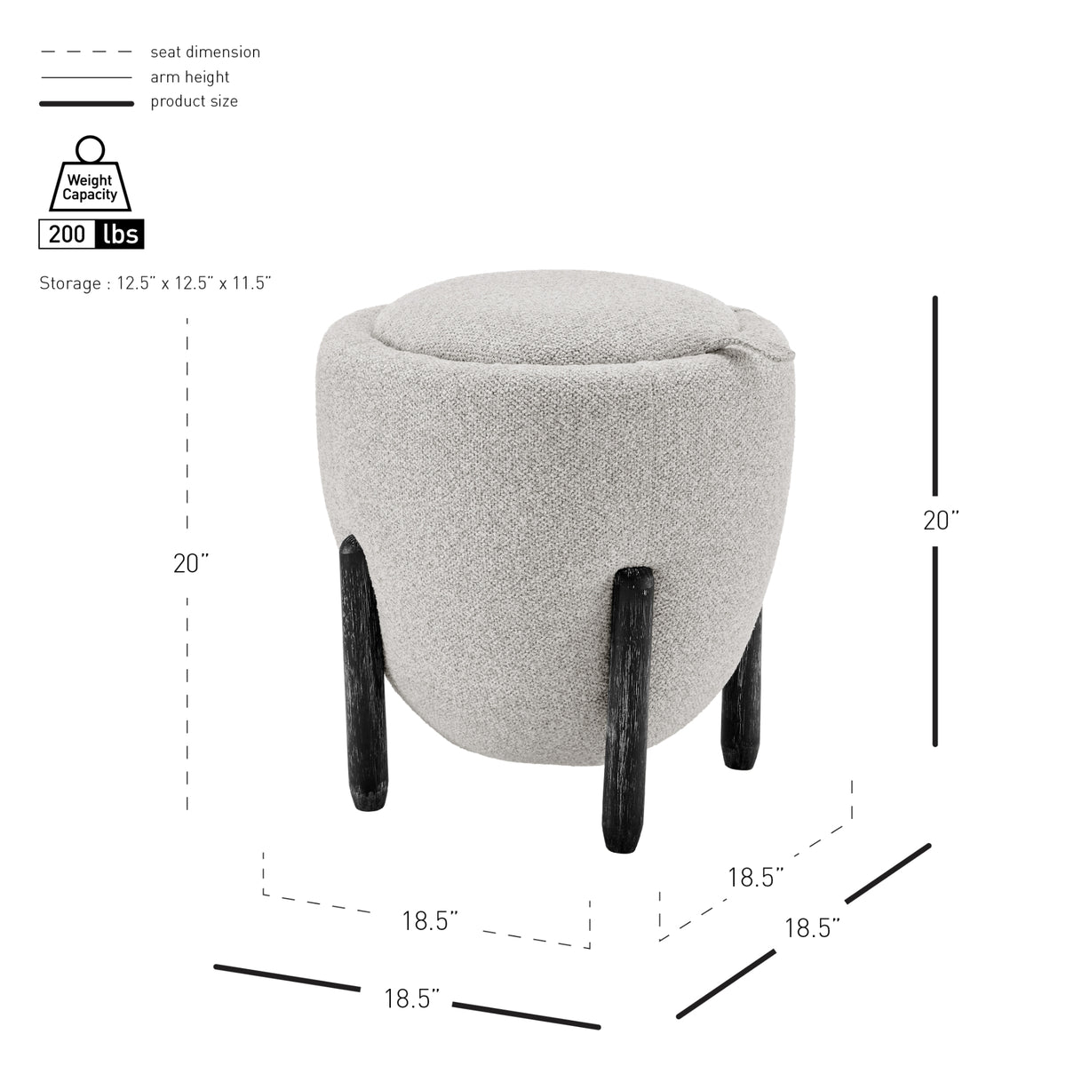 Murphy Chenille Storage Ottoman - Horizon Gray - view 2