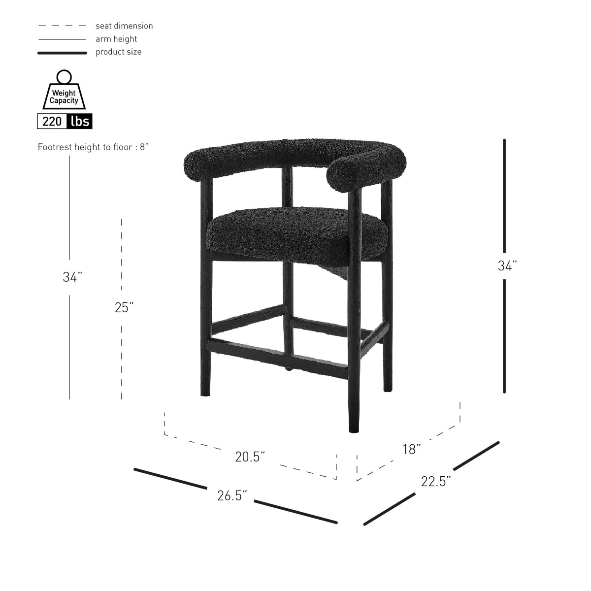 Keanu Boucle Counter Stool Black Legs - Stanton Black - view 2