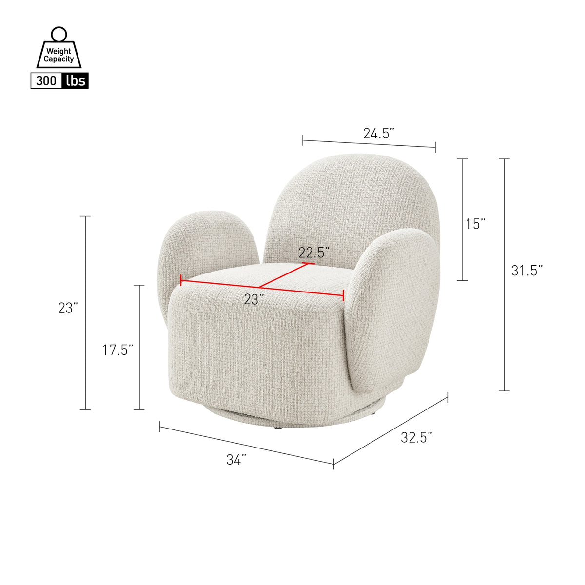 Zoya Fabric Swivel Accent Arm Chair - Mila Ivory - view 2