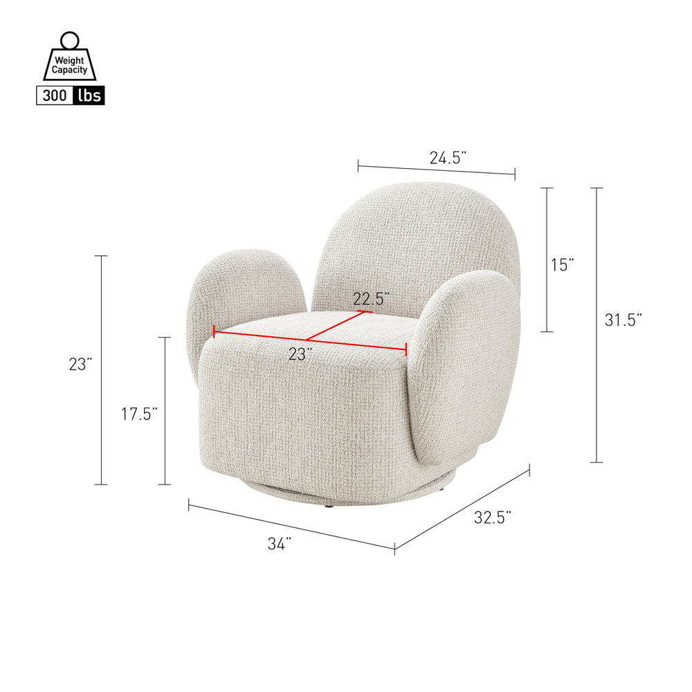 Zoya Fabric Swivel Accent Arm Chair - Mila Ivory - view 2