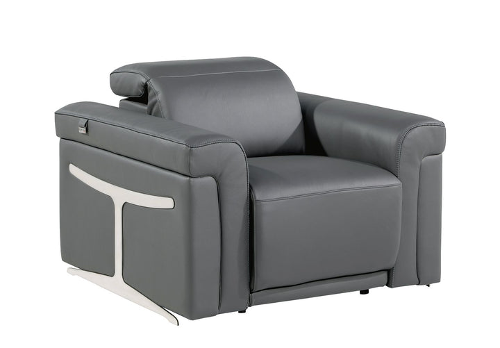 DivanItalia 1126 Top Grain Italian Leather Power Reclining Chair with Power Headrests - Dark Gray