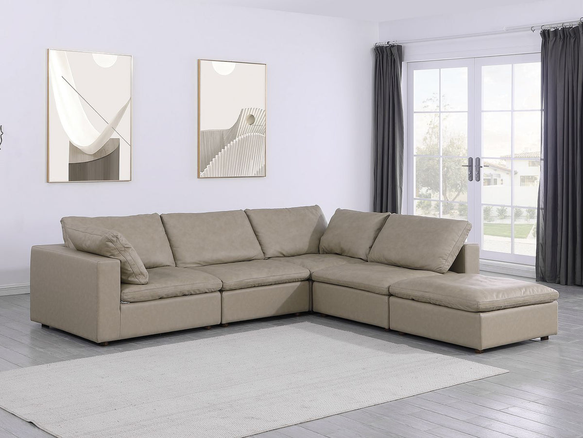DivanItalia 1100 5-Piece Right Arm Facing 3-Seat Sectional – Top-Grain Italian Leather - Beige